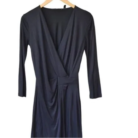 BOSS Hugo Boss Exandria V-neck Faux Wrap Midi Dress Navy long sleeve $348 - Picture 8 of 10
